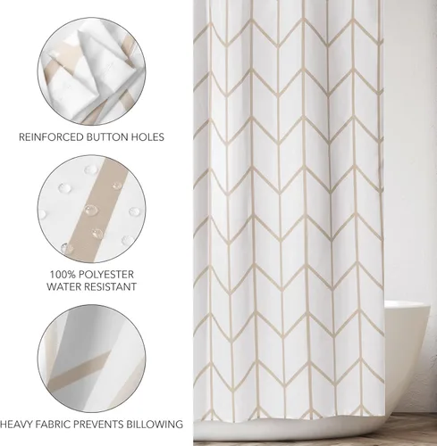 Miniatura 5 de mDesign - Cortina de ducha de tela de fácil cuidado con ojales reforzados, para duchas y bañeras, lavable a máquina, diseño de zigzag, 72” x 72