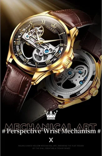 Miniatura 12 de OLEVS Relojes de esqueleto para hombre, automático, mecánico, de lujo, de cuero, impermeable, luminoso, reloj de pulsera para hombre