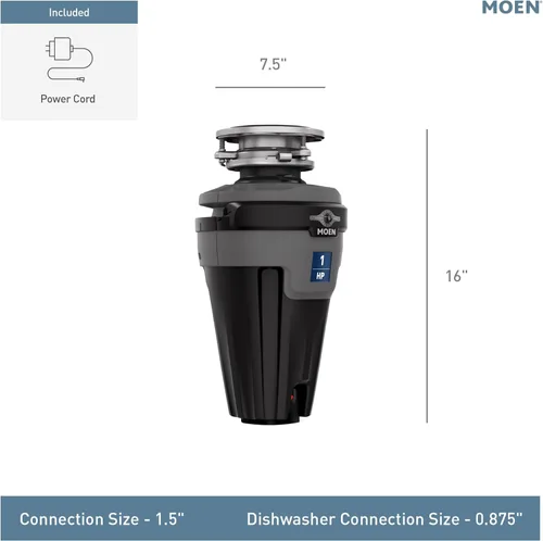 Miniatura 7 de Moen Chef Series 1 HP - Triturador de basura con alimentación continua y luz, reducción de ruido para debajo del fregadero, incluye cable