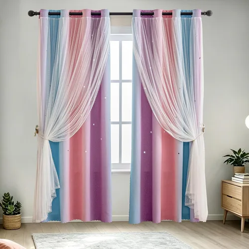 Miniatura 20 de indistar Cortinas opacas con recortes de estrellas para dormitorio de niña, cortinas de oscurecimiento de habitación y cortinas para habitación