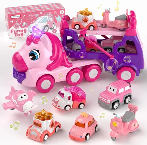 Miniatura 11 de newcrave Camión transportador 7 en 1 de juguetes para niñas de 1, 2, 3 años, regalos de cumpleaños, juguetes de princesa para niños pequeños de 1 a