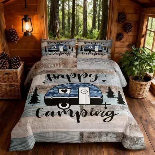 Miniatura 21 de Juego de Edredón para Acampar Feliz para Niños Tamaño Individual, Juego de Ropa de Cama Rústica de Aventura de Granja y Cabaña, Decoración