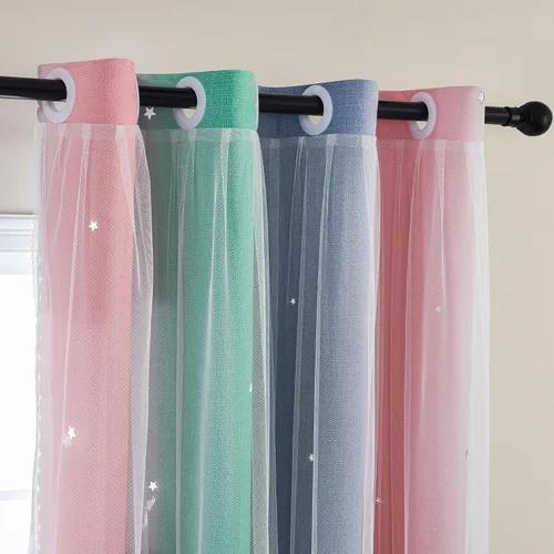 Miniatura 69 de XiDi Cortinas opacas con estrellas para habitaciones de niños, cortinas verdes para ventana de dormitorio de niños, azul y gris, 52 pulgadas de Azul