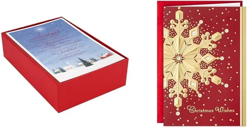 Hallmark Tarjetas de Navidad en caja, bendiciones de la iglesia y tarjetas navideñas en caja, copo de nieve rojo y dorado