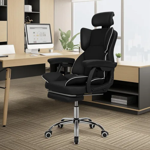 Miniatura 5 de Silla de oficina de escritorio, silla de computadora de piel sintética grande y alta, ejecutiva con reposapiés, reposacabezas y soporte lumbar