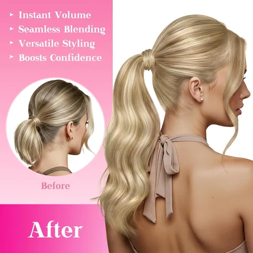 Miniatura 5 de VeSunny - Extensiones de cabello humano remy lacio de 14 a 24 pulgadas, con clip para cola de caballo, juego de extensiones de cabello humano