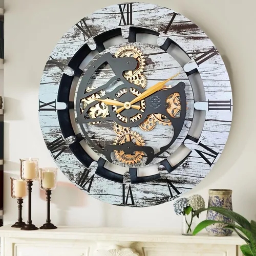 Miniatura 8 de THE GEARS CLOCK Reloj de pared con engranajes móviles reales Canada Line 24 pulgadas redondo (verde aguamarina, 24 pulgadas (23.6 in)
