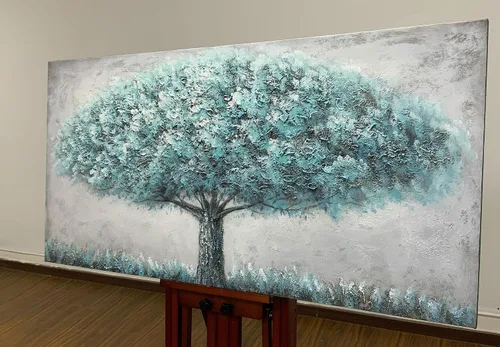 Miniatura 3 de Yotree Pintura de árbol, 24 x 48 pulgadas, óleo sobre lienzo, arte abstracto, enmarcado, pintado a mano, moderno, unisex, interior, sala de estar