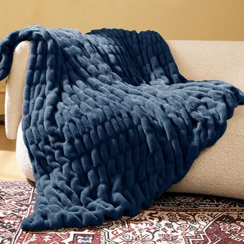 Miniatura 9 de Manta de piel sintética de conejo ultrasuave, manta esponjosa y acogedora para sofá cama, regalos de decoración de felpa cálidos y lujosos, manta
