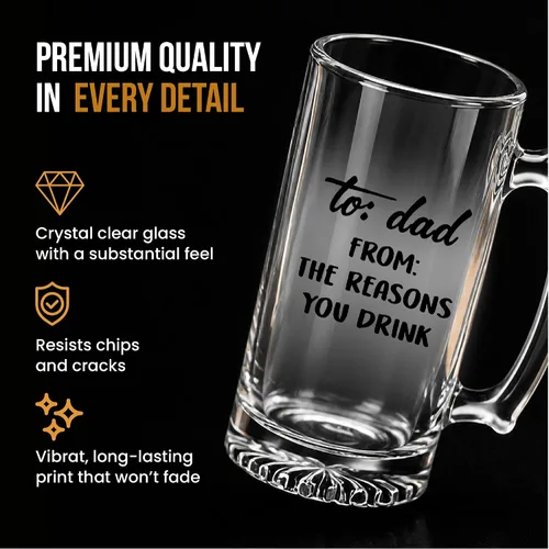Miniatura 6 de Your Dream Party Shop Taza de vidrio de cerveza con texto en inglés "To Dad From the Reasons You Drink", de 16 onzas, regalos divertidos para papá