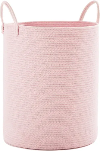 Miniatura 24 de 15Dx20H pulgadas Cesta de lavandería grande rosa para niños, cesta de lavandería de cuerda tejida para guardería, para habitación de niñas, Rosa1