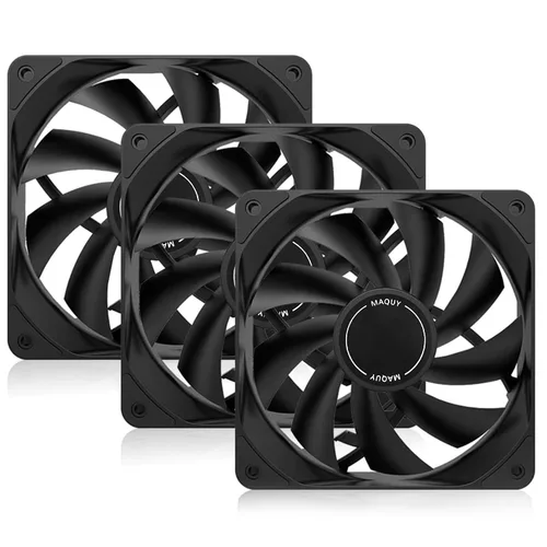 Paquete de 3 ventiladores negros de carcasa de computadora de 4.724 in, refrigeración por aire de alto rendimiento, bajo ruido, 4 pines y 1200 rpm,