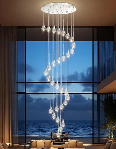Miniatura 10 de 16 Luces Moderna Lámpara de Techo de Cristal Glam para Techo Alto, Lámpara Colgante LED Regulable para Escalera, Vestíbulo, Entrada, Sala de Estar