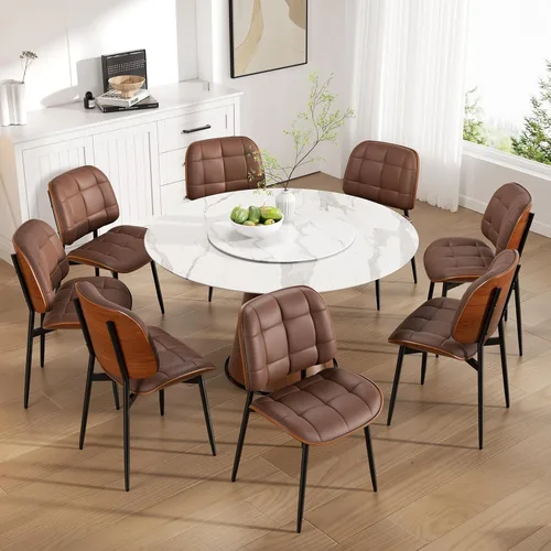 Miniatura 15 de Silla de comedor, moderna de mediados de siglo con cojín grueso, sillas de cocina tapizadas de piel sintética con respaldo de madera curvada de Beige