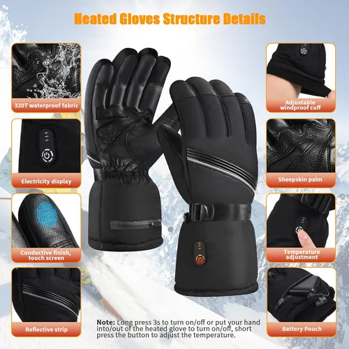 Miniatura 4 de Orznez Guantes calefactables, guantes de invierno para hombres y mujeres con 2 baterías de 2600 mAh, guantes térmicos impermeables para clima frío