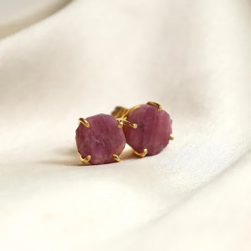 Miniatura 146 de Gempires Natural Raw Prong Setting Stud Earrings, 8-10 mm Crystals Earring, Handmade Jewelry, Gift for Her