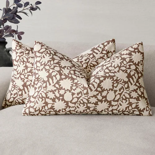 Miniatura 19 de Foindtower - Juego de 2 fundas de almohada decorativas con flores neutras estilo farmhouse, fundas de almohada boho para sofá, sofá cama