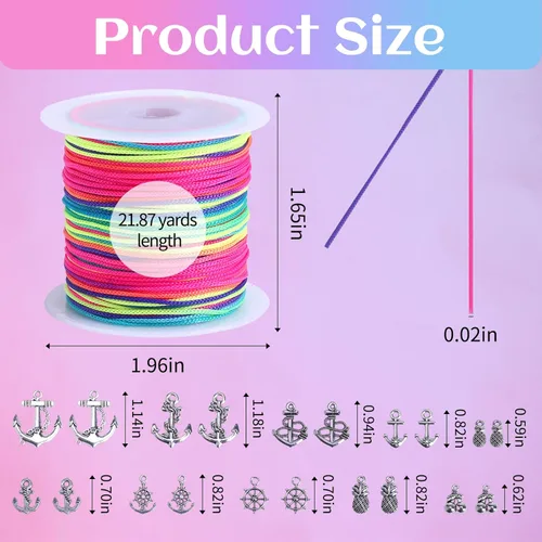 Miniatura 4 de Cuerda de nailon para pulseras, 20 rollos de cordón de nudo chino de 0.028 in Kumihimo para hacer pulseras de la amistad, hilo para hacer joyas