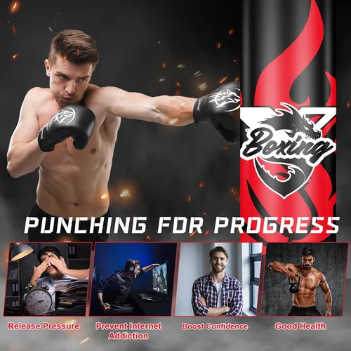 Miniatura 9 de Saco de boxeo de pie para adultos y adolescentes, saco de boxeo independiente de 70 pulgadas con guantes de boxeo y bomba de aire eléctrica