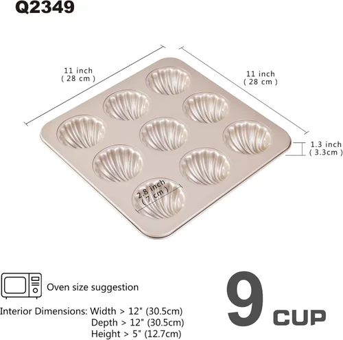 Miniatura 2 de Madeleine Molde para tartas, 9 cavidades antiadherentes, esférico, para hornear al horno (dorado champán)