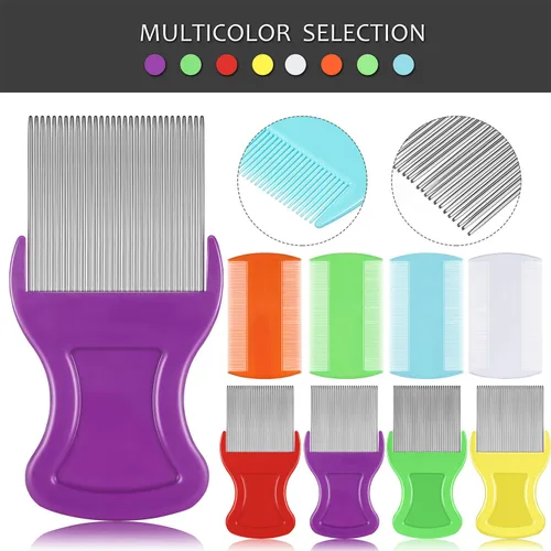 Miniatura 2 de Maitys 8 peines para piojos de pulgas de doble cara para piojos, liendres y eliminación de caspa, peine de plástico y metal, peine para piojos