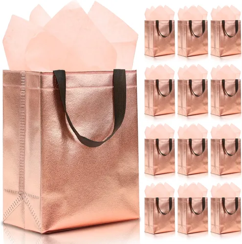 Miniatura 22 de KeerxunBag 12 piezas de bolsas de regalo reutilizables (incluye papel de seda) Bolsa de regalo con asa para cumpleaños, fiestas, días festivos