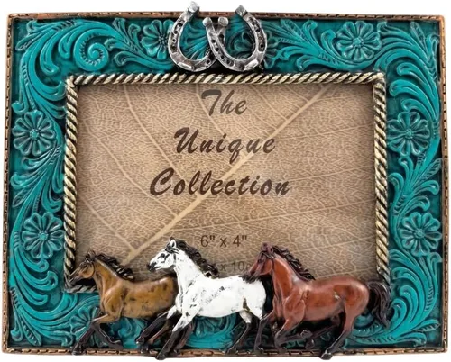 Miniatura 11 de Comfy Hour Marco de fotos de figura de caballo doble de 7.48 x 7.75 pulgadas, estilo rústico, antiguo, estilo occidental, decoración del hogar