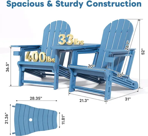 Miniatura 5 de Juego de 2 Sillas Adirondack, Sillas Adirondack de HDPE para Todo Clima con Bandejas Conectoras Dobles, Sillas Adirondack de Plástico para Balcón