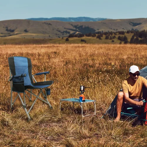 Miniatura 7 de Silla de Campamento para Adultos de Servicio Pesado, Sillas Portátiles para Patio y Césped al Aire Libre, Soporta 350 Libras, Respaldo Alto Azul