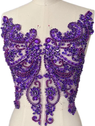 Miniatura 8 de Apliques de encaje hechos a mano con diamantes de imitación para coser en cuentas de vidrio, accesorios para ropa de vestir (blanco)