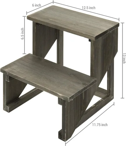 Miniatura 5 de MyGift Estante de 2 niveles de madera rústica gris oscuro para plantas de escritorio, soporte de maceta estilo granja, organizador de exhibición