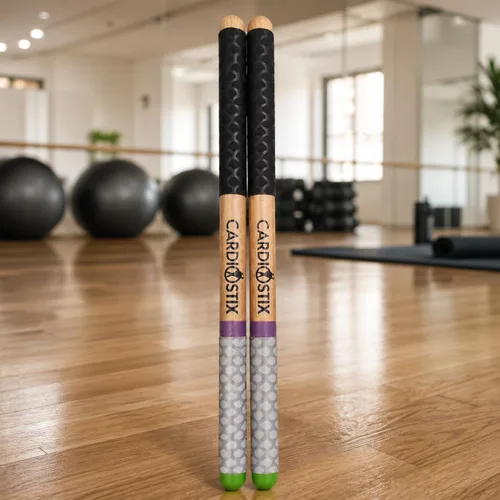 CardioStix Baquetas de cardio de madera de nogal americano con peso de 4.5 onzas por juego (1 par) con empuñaduras negras | Batería, fitness, clase
