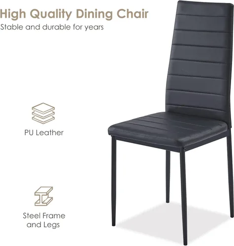 Miniatura 5 de Juego de 4 sillas de comedor, sillas de cocina, sillas laterales sin brazos para sala de estar, juego de 4 con marco de metal y patas (negro)
