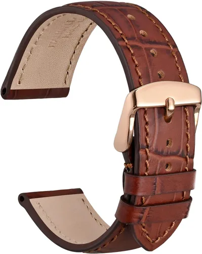 Miniatura 12 de WOCCI - Correas para reloj de cuero italiano, grano de cocodrilo en relieve, elige color y ancho 14 mm 18 mm 19 mm 20 mm 21 mm 22 mm, Negro