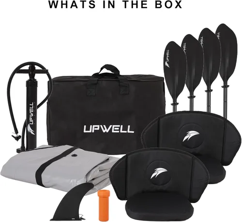 Miniatura 5 de UPWELL Kayak recreativo inflable de 13'6"/11' – 2 personas con piso de punto de caída y accesorios, incluyendo asientos de kayak con soporte