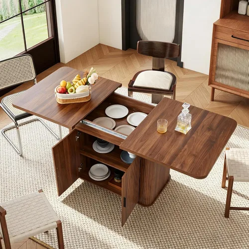Miniatura 19 de weselon Mesa de comedor extensible de 42 a 105 pulgadas para 4 a 12, mesa de comedor ovalada expandible con base de pedestal estriada y pata