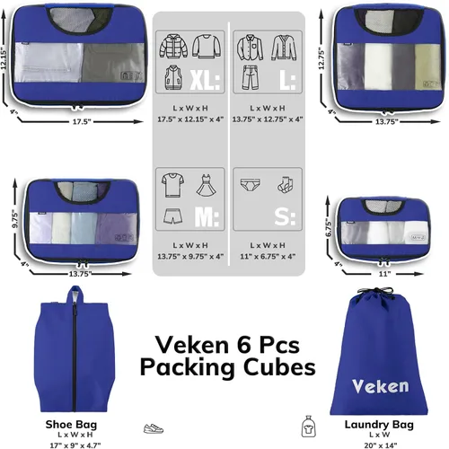 Miniatura 2 de 6 Set Packing Cubes for Suitcases, Travel Organizer Bags for Carry on Luggage, Veken Suitcase Organizer Bags Set for Travel Essentials Travel
