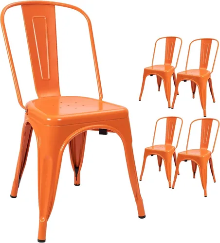Miniatura 9 de Devoko Sillas de metal para interiores y exteriores, estilo envejecido, sillas de comedor y cocina, sillas laterales apilables con respaldo, juego