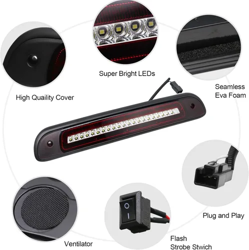 Miniatura 6 de Tercera luz de freno LED compatible con Tundra 2000-2006, lámpara de freno central trasera de montaje alto, luz estroboscópica de carga de techo