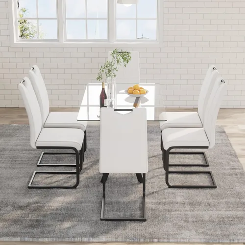 Miniatura 10 de Mesa de comedor de 5 piezas de 47 pulgadas con 4 sillas de piel sintética, juego de mesa de comedor moderno para 4, mesa de cocina rectangular