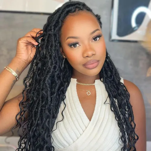 Miniatura 32 de Goddess Locs - Cabello de ganchillo de 8 pulgadas, 6 paquetes de rastas sintéticas de cabello de ganchillo para mujeres negras, cabello suave 1b