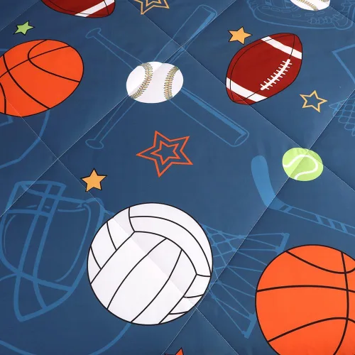 Miniatura 9 de Juego de edredón deportivo de pelota azul, tamaño individual, juego de ropa de cama de béisbol, baloncesto, fútbol, tenis para adolescentes y niños