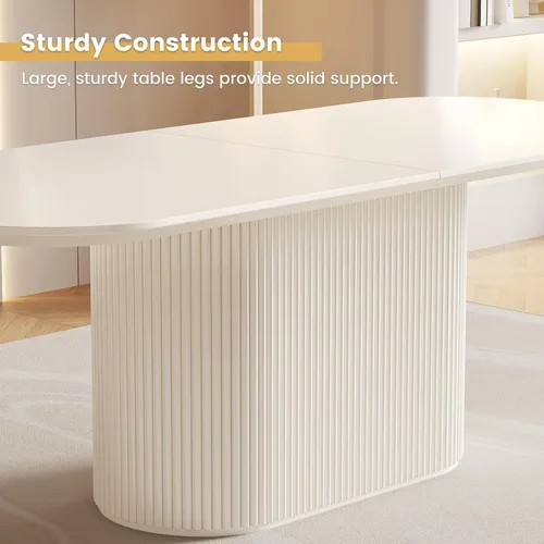 Miniatura 4 de Guyii Juego de 5 mesas de comedor de 70 pulgadas con 4 sillas, color blanco crema, juego para 4 mesas de comedor moderno para comedor, restaurante