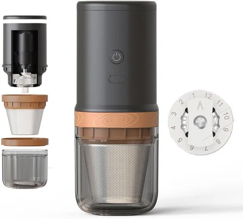 Molinillo de café eléctrico compacto 2 en uno, núcleo de molienda de acero inoxidable SUS420, modelo de doble elaboración, una pulsación, molinillo