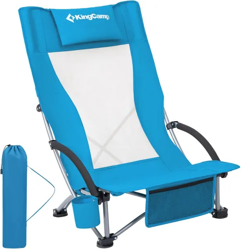 Miniatura 15 de KingCamp Paquete de 2 sillas de playa ligeras y plegables con respaldo alto con soporte para tazas, bolsa de almohada para acampar al aire libre