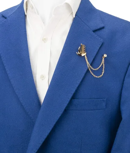 Miniatura 3 de Knighthood Barco dorado con cadena dorada y detalles de Swarovski, pin de solapa, insignia, traje, regalo de boda, fiesta, camisa, collar