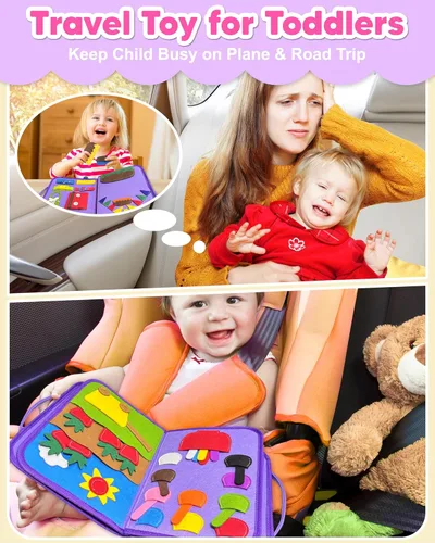Miniatura 2 de Exorany Tablero Ocupado Juguetes Montessori para Niños Pequeños Niño Niña Regalos de Cumpleaños, Libro Ocupado Juguetes de Aprendizaje Sensorial