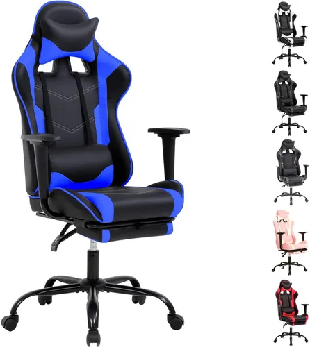 Reposacabezas de soporte lumbar para computadora de PC, respaldo alto, para oficina, videojuegos, silla giratoria para niños o adultos, azul