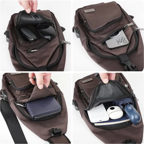 Miniatura 5 de AMJ Bolso cruzado tipo bandolera para hombres y mujeres, mochila de hombro casual, mochila de pecho tipo morral para senderismo y viajes Marrón