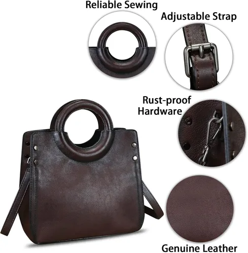 Miniatura 6 de Bolsos de cuero genuino para mujer, bolso de mensajero de moda vintage de cuero real, bolso de hombro, bolso cruzado